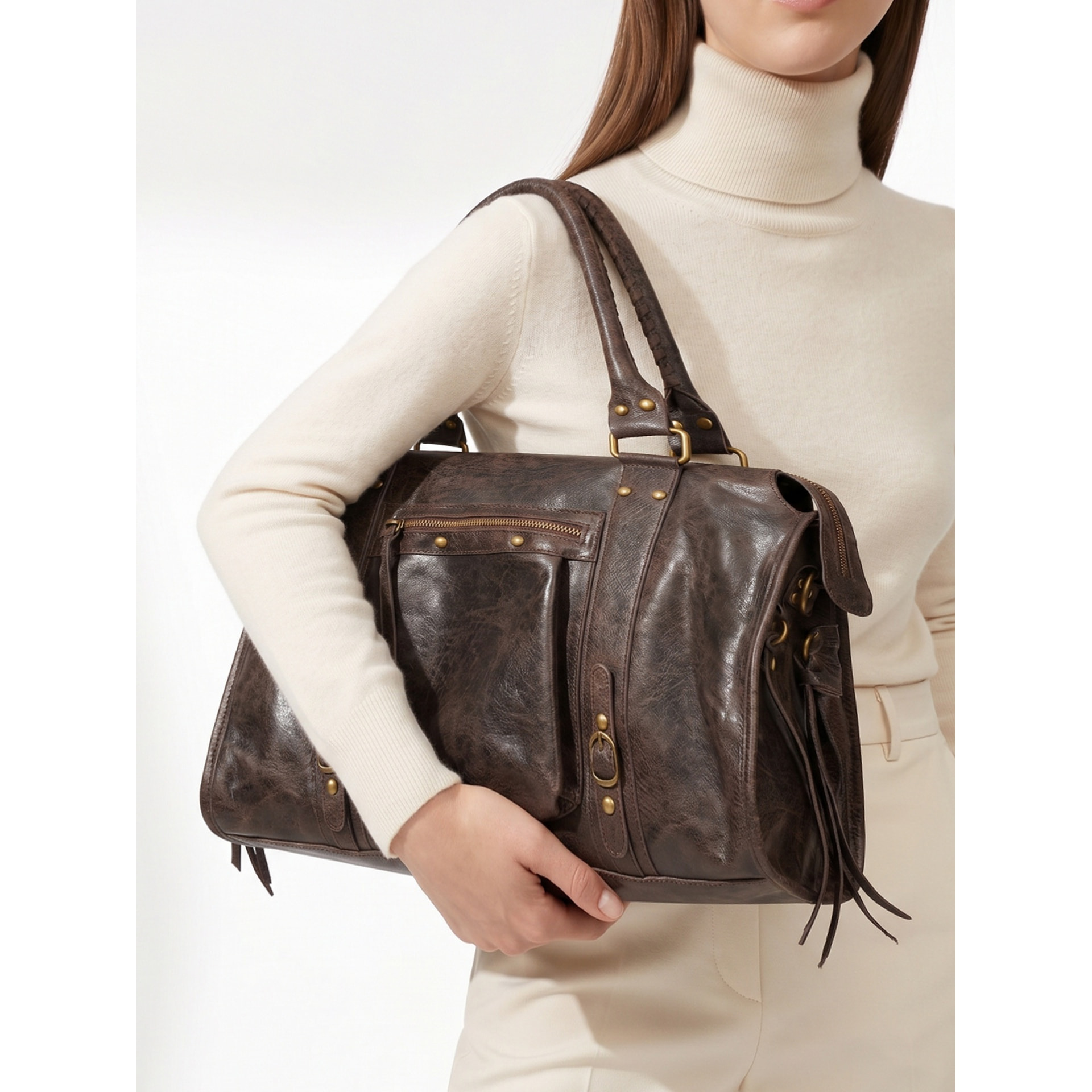 Borsa a spalla da donna - Modello Clara - Vera pelle - 41.0 x 28.0 x 13.0 cm