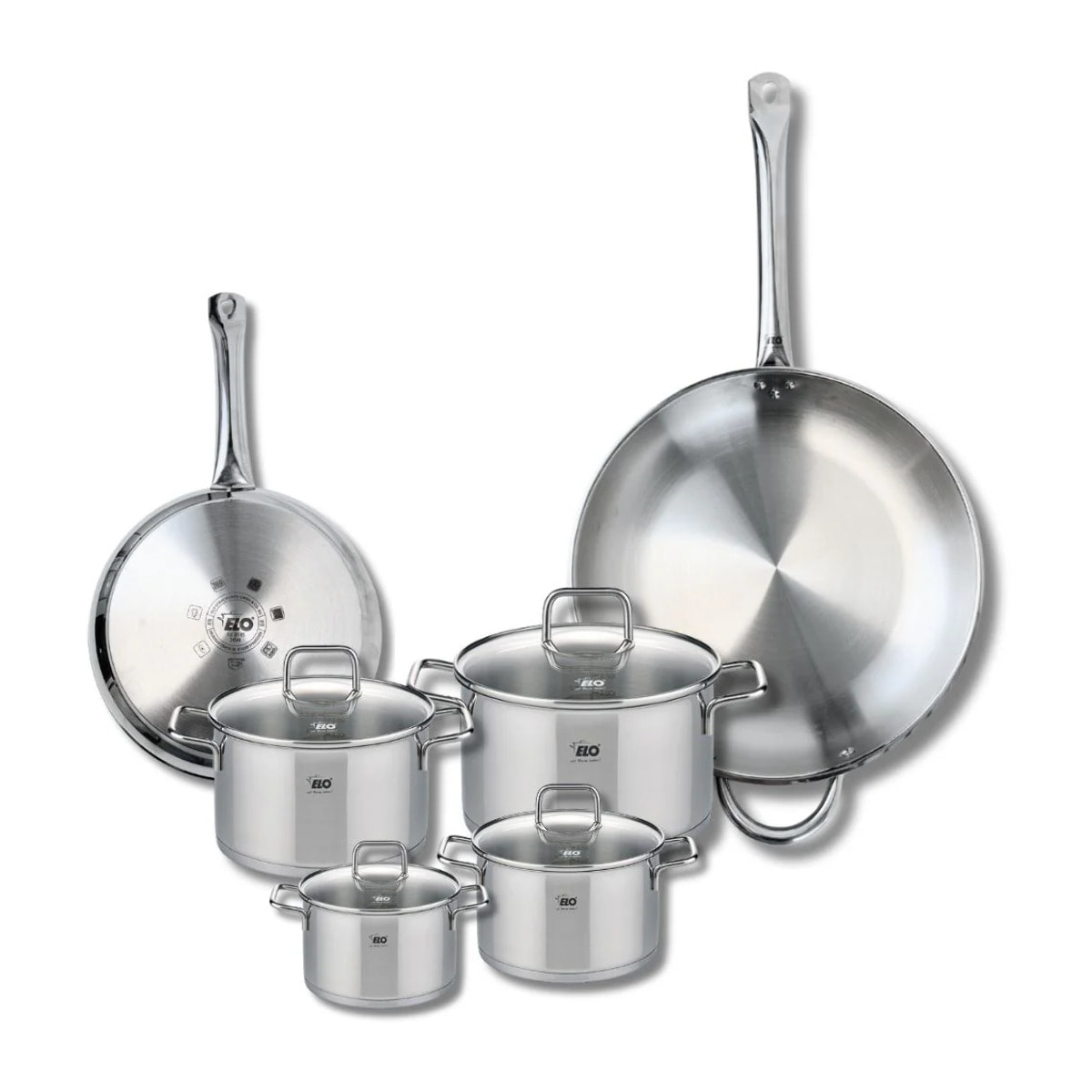 Ensemble de 2 Poêles de cuisson 24 et 32 cm et 4 faitouts 12, 14, 16 et 20 cm Elo Profi Citrin