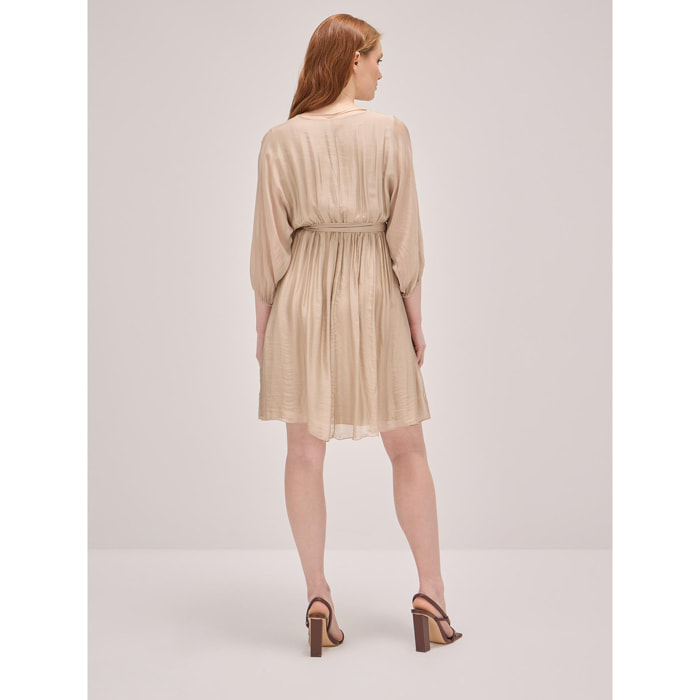 Oltre - Vestido corto cruzado en mezcla de seda - Beige