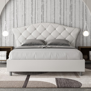Letto matrimoniale con rete imbottito 160x200 similpelle bianco Langre