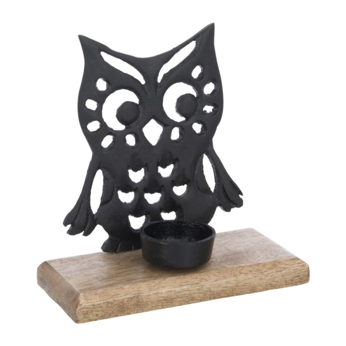 J-Line bougeoir Chouette - aluminium/bois - noir - small
