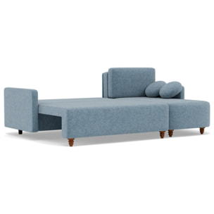 Calypso - canapé d'angle réversible 4 places convertible avec coffre en tissu - Bleu