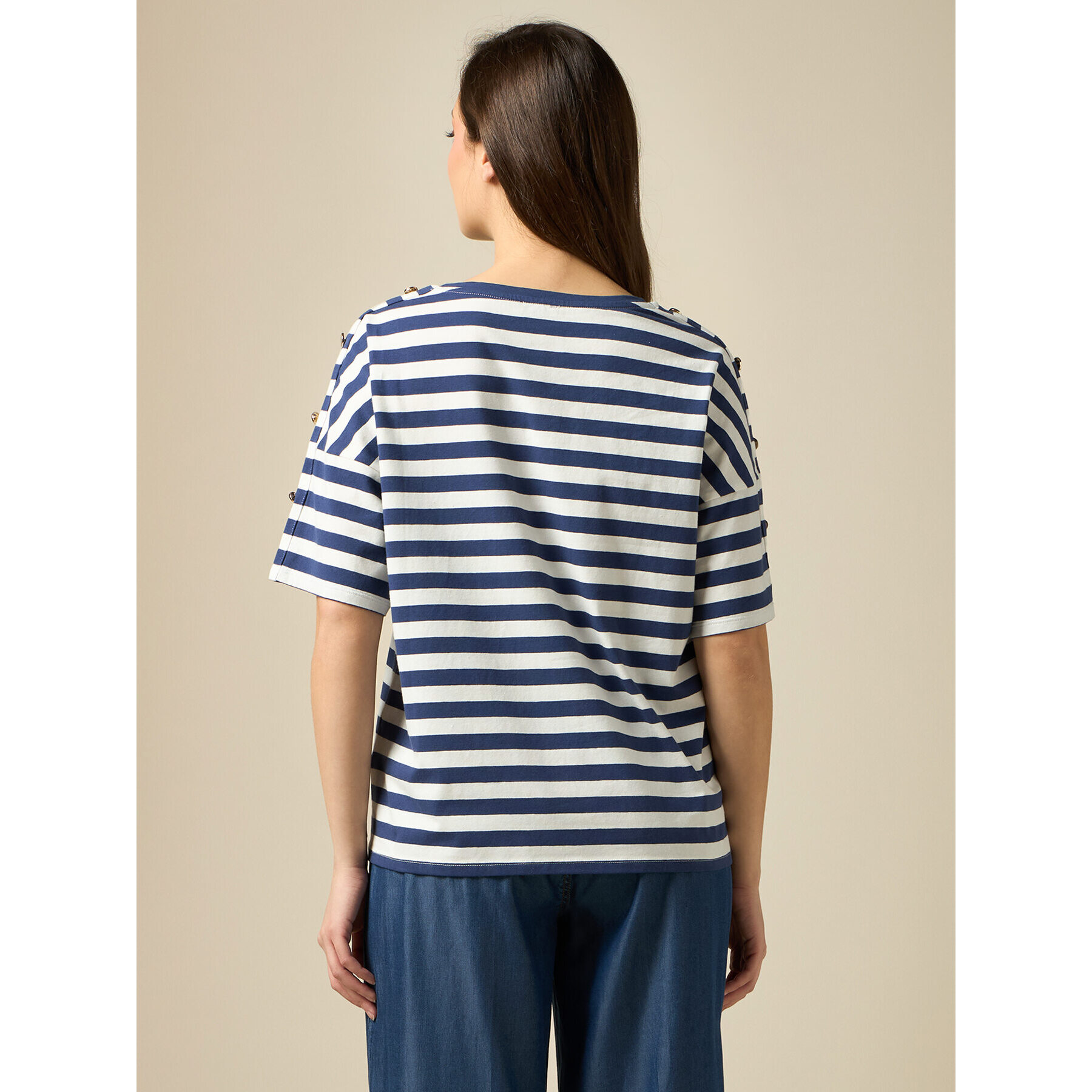 Oltre - T-shirt misto cotone a righe - Blu