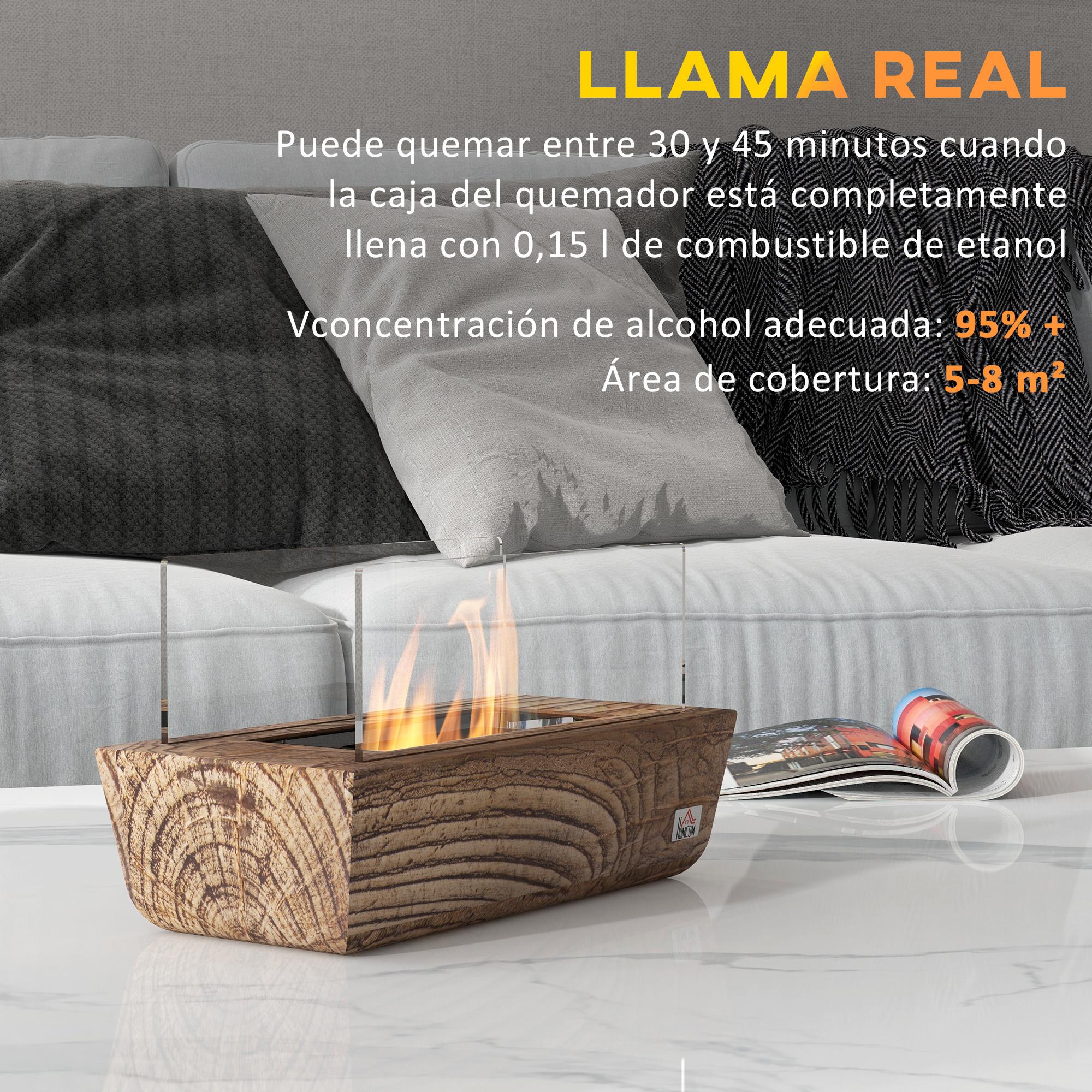 Chimenea Bioetanol Sobremesa Capacidad de 150 ml 1000BTU Combustión de 45 Minutos Chimenea de Bioetanol para Interior 5-8 ㎡ Estufa de Bioetanol de Acero Inoxidable 33x16x18 cm Roble