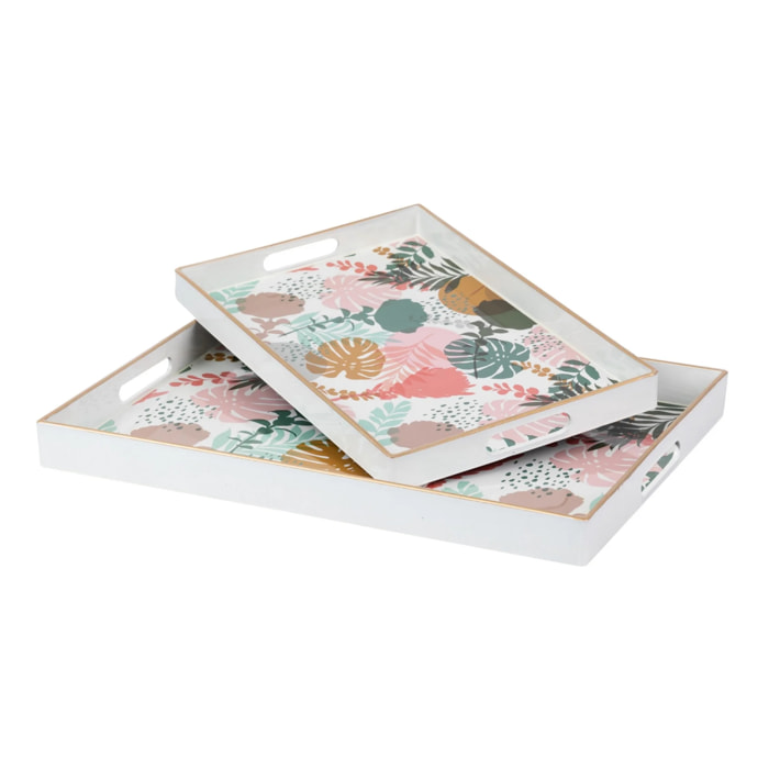 Set 2 Bandejas Floral 48x35x4/40x26x4 Cm