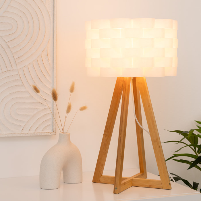 Lampe "Moki" - bambou et blanc H55 cm