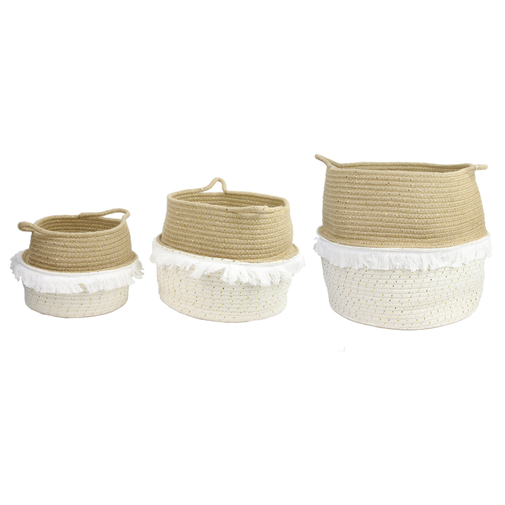 Panier Rangement A Frange Et Fibre Dore X3