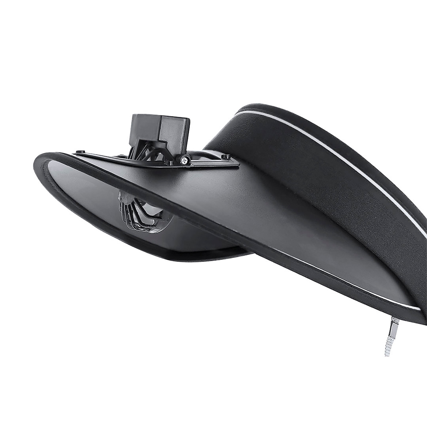 Visiera con ventilatore orientabile a 3 velocità e protezione solare UPF50+. Include una batteria ricaricabile da 150 mAh, regolazione imbottita ed elastica.