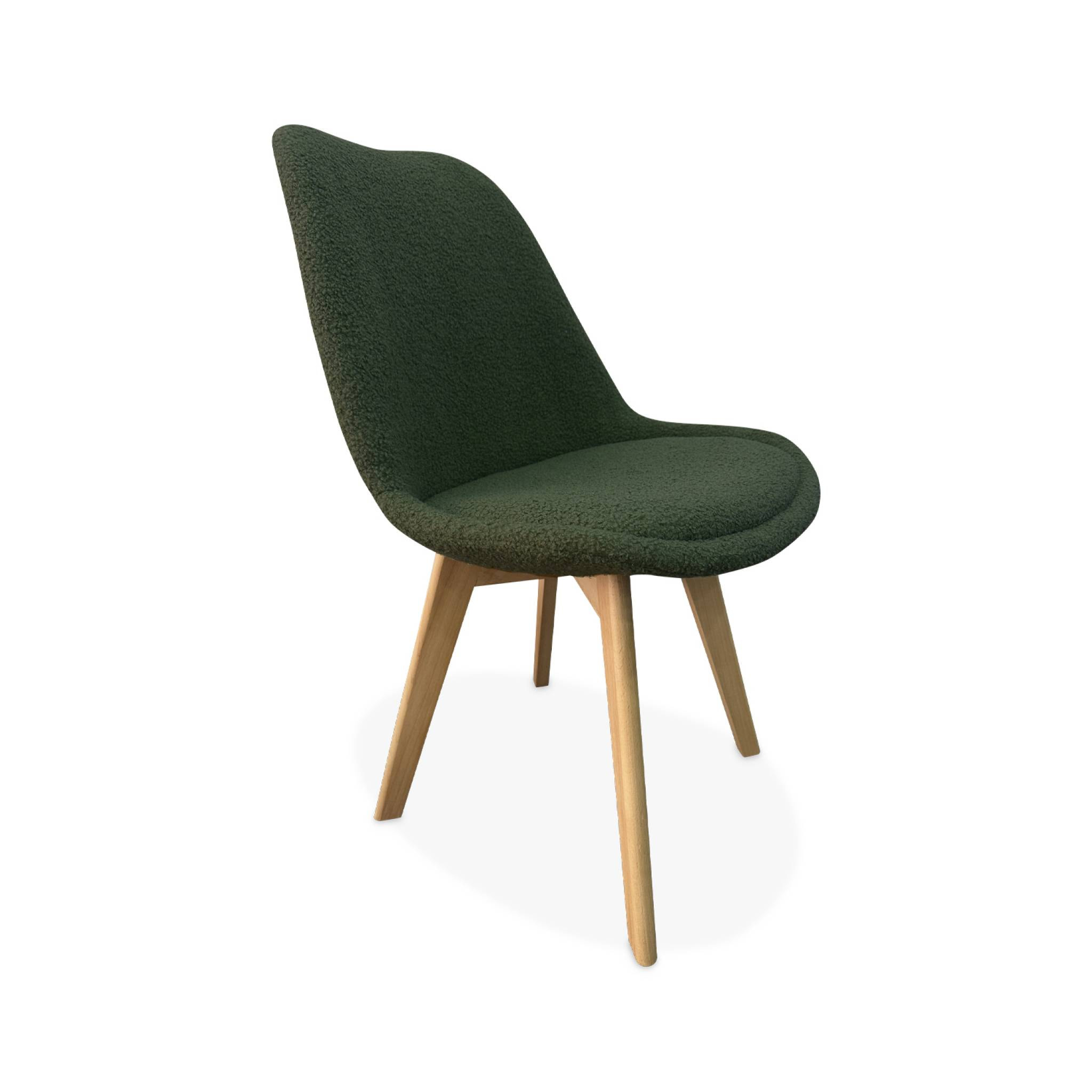 Lot de 4 chaises scandinaves NILS revêtement bouclette kaki. pieds bois de hêtre. chaise 1 place