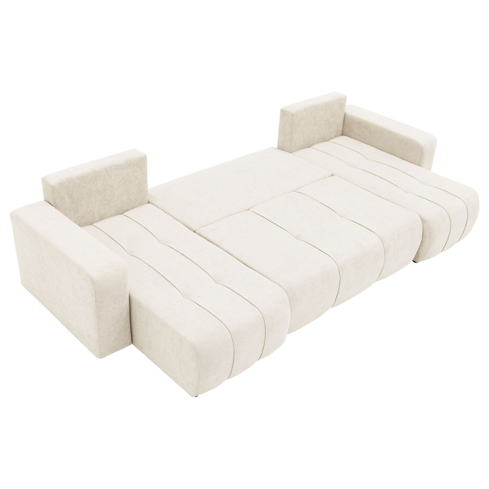 Nicole - Canapé panoramique en U 7 places convertible avec coffre en tissu - Beige