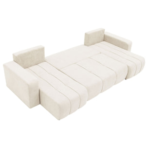 Nicole - Canapé panoramique en U 7 places convertible avec coffre en tissu - Beige