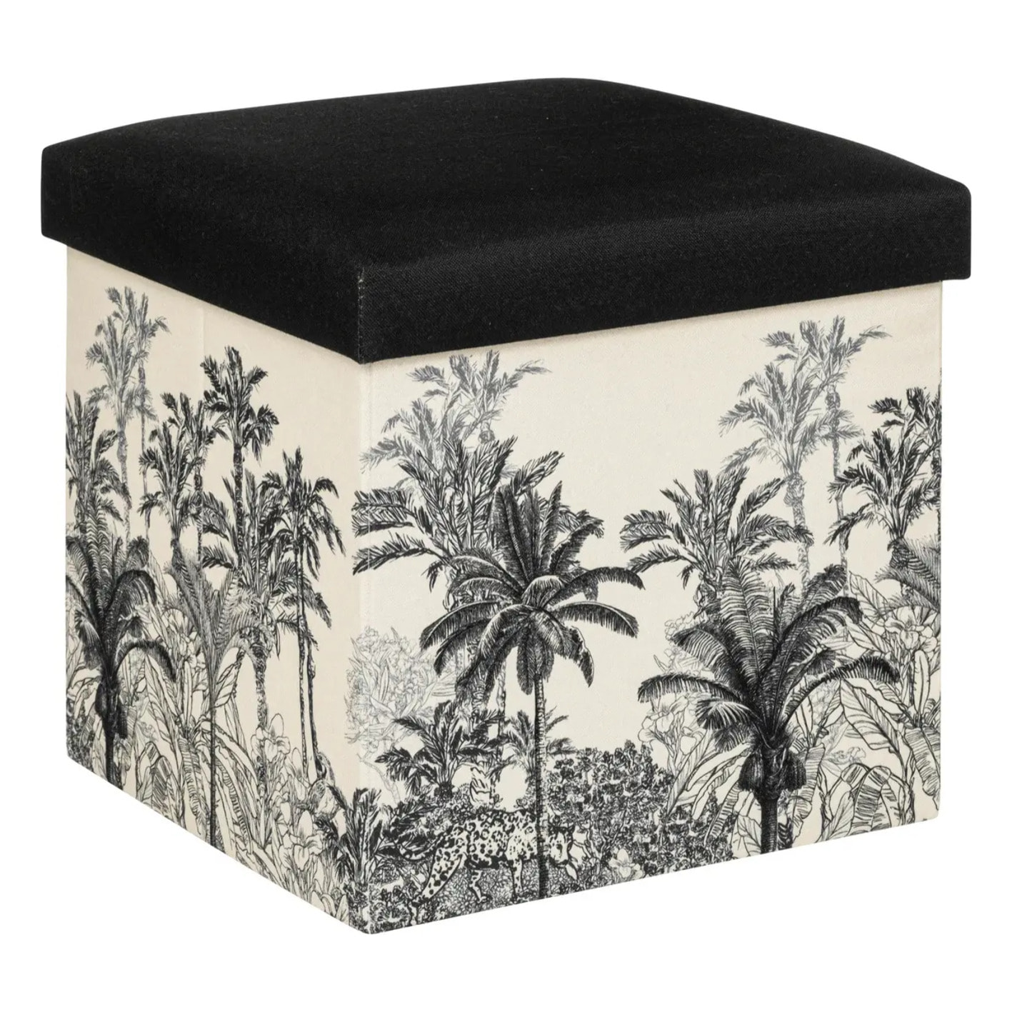 Pouf pliant "Benicio" - bois - noir et blanc