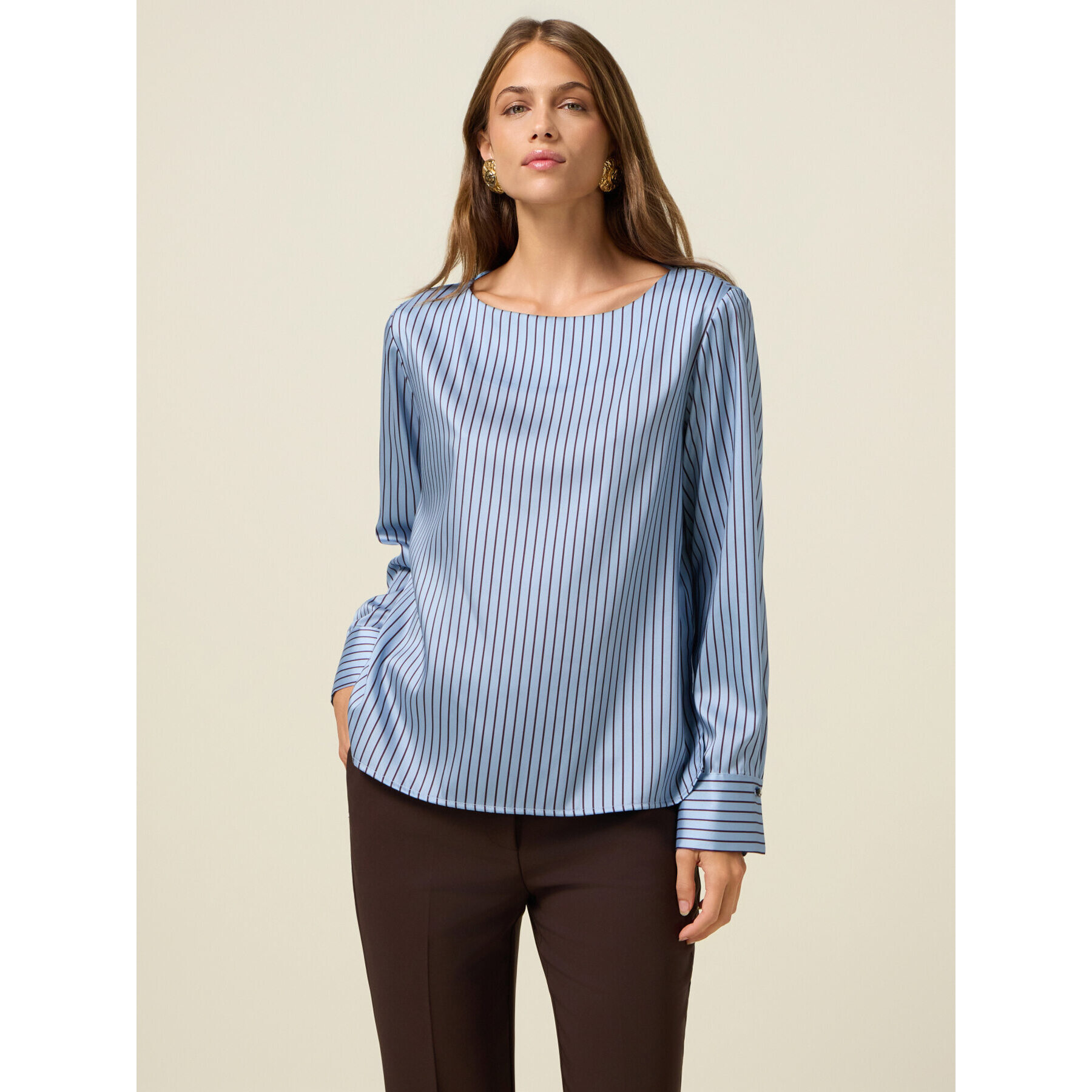 Oltre - Blusa de satén a rayas - Light - blue