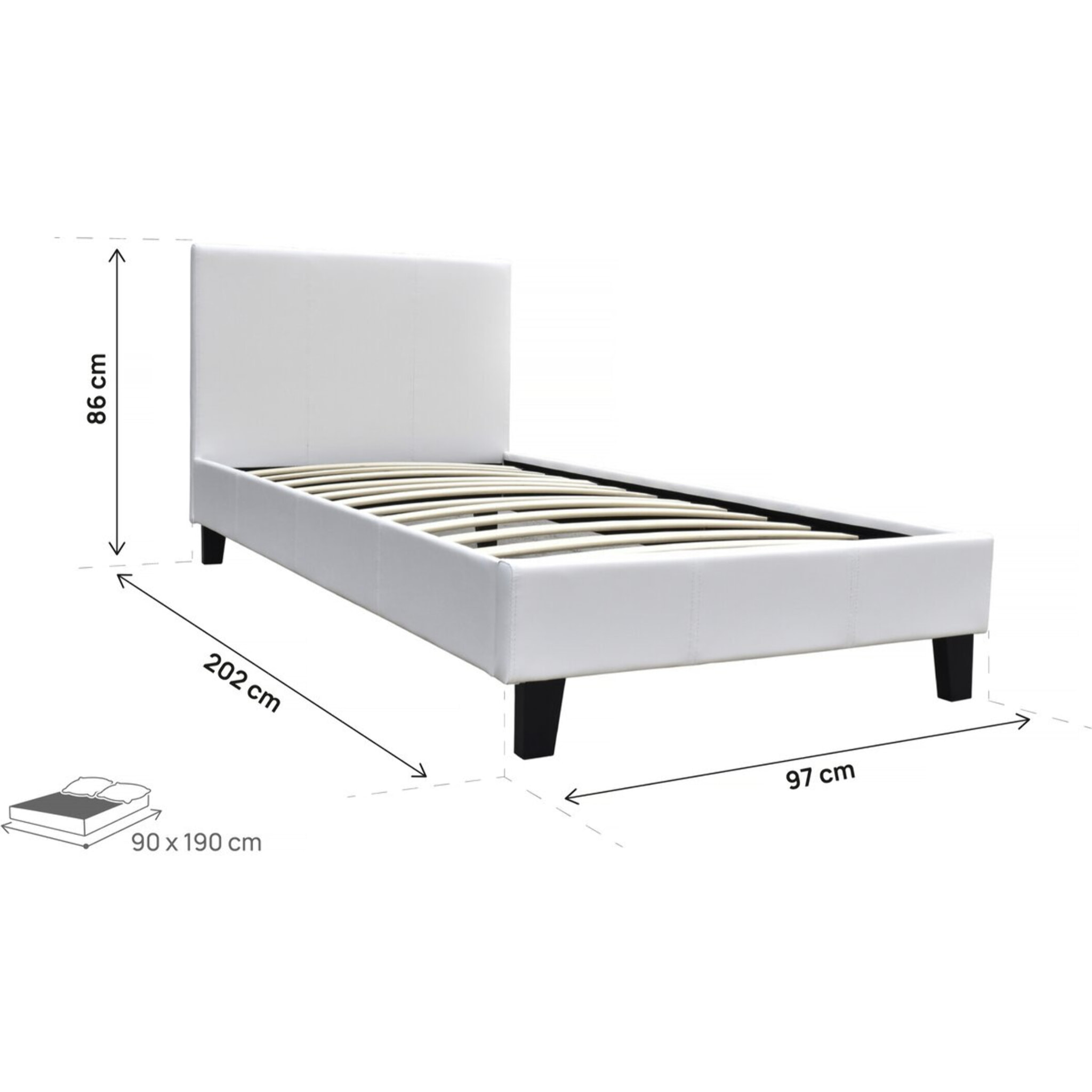 Lit "Lina" - 90 x 190 cm - Blanc