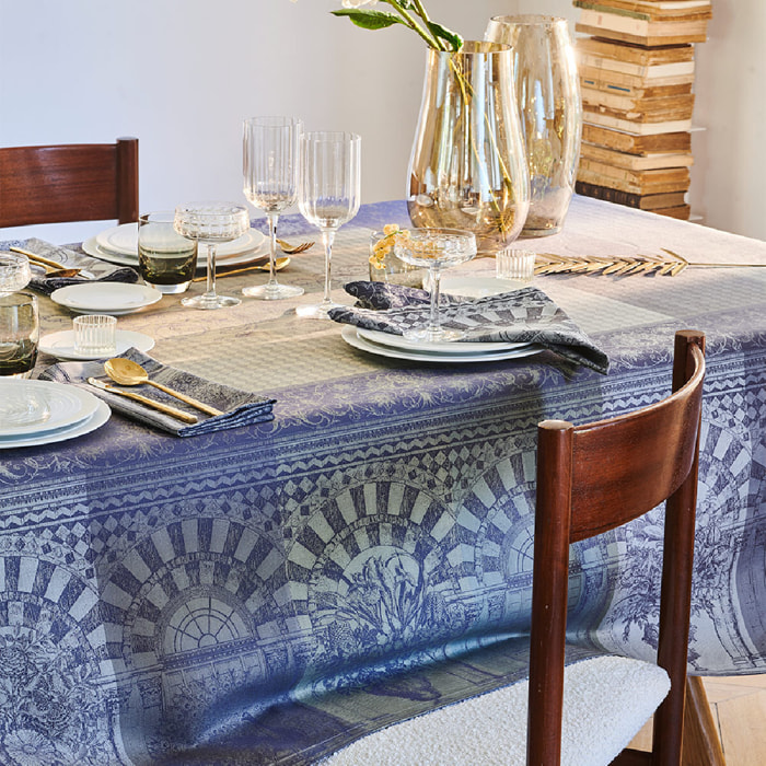 Nappe anti tache pur coton motif jacquard Arcades linea bronze