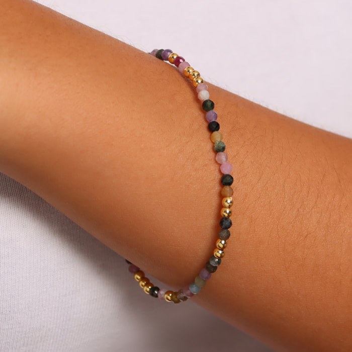 Bracciale Elastico con Tormalina Multicolore e Bead Lucide