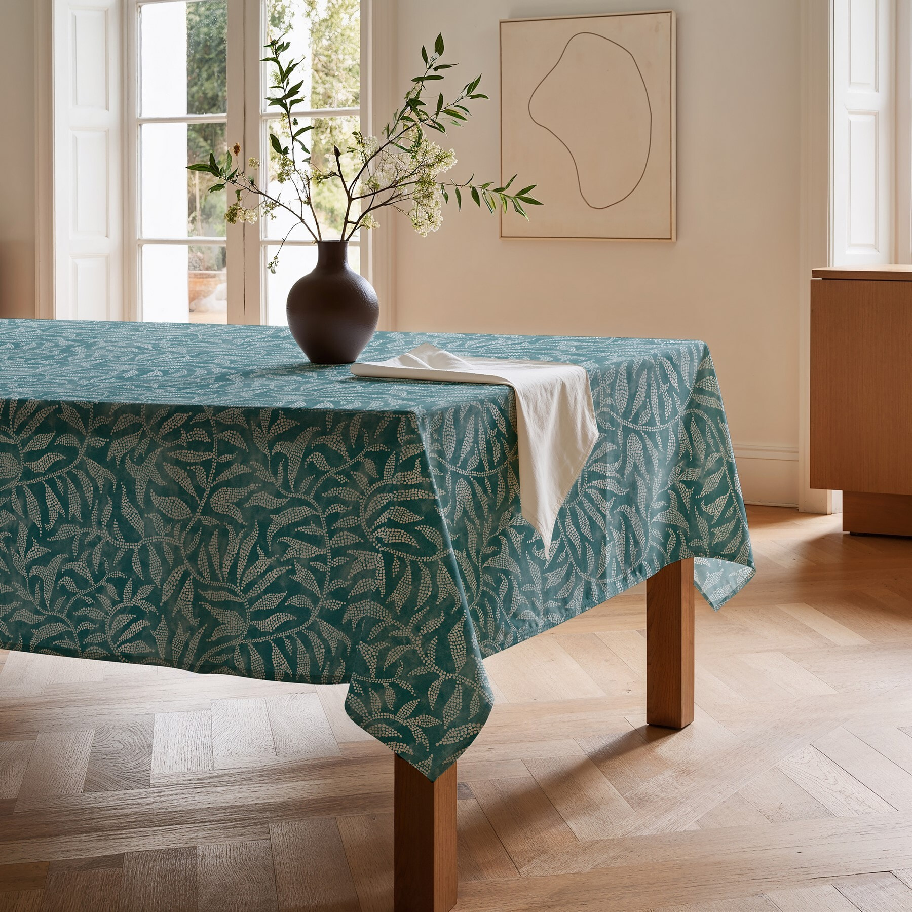 Nappe imprimée anti-tâches YERAY TURQUOISE