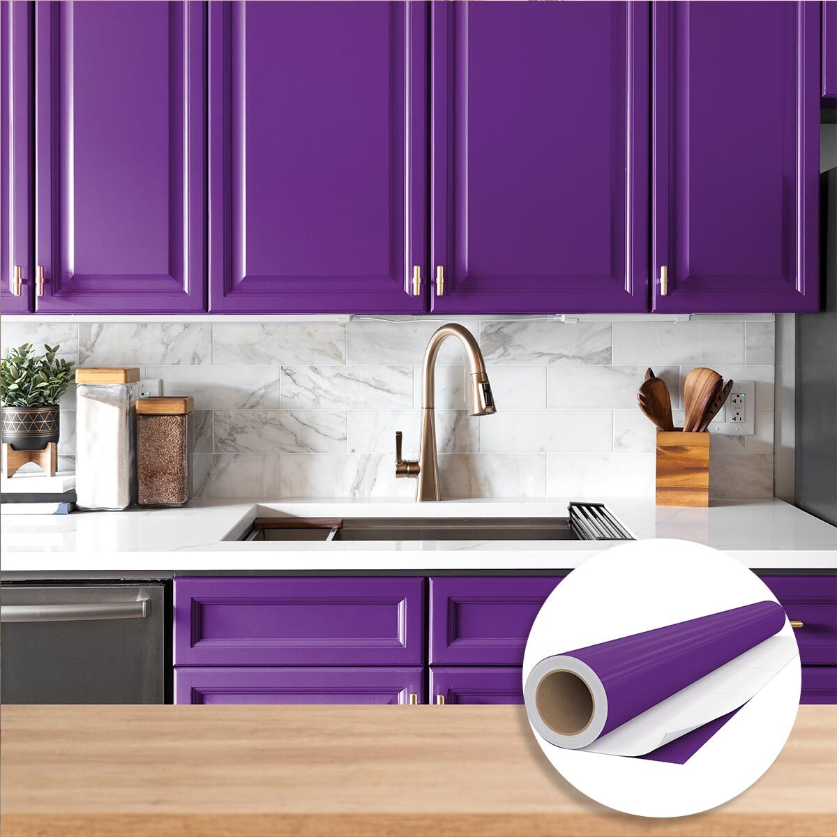 Rouleau adhésif décoratif Vinyle au Mètre - Violet - Sticker Lavable Imperméable Mur Cuisine Meubles