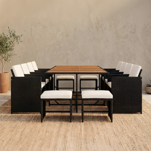 Salon de jardin 12 pl en acacia et résine noir + housse CASCO