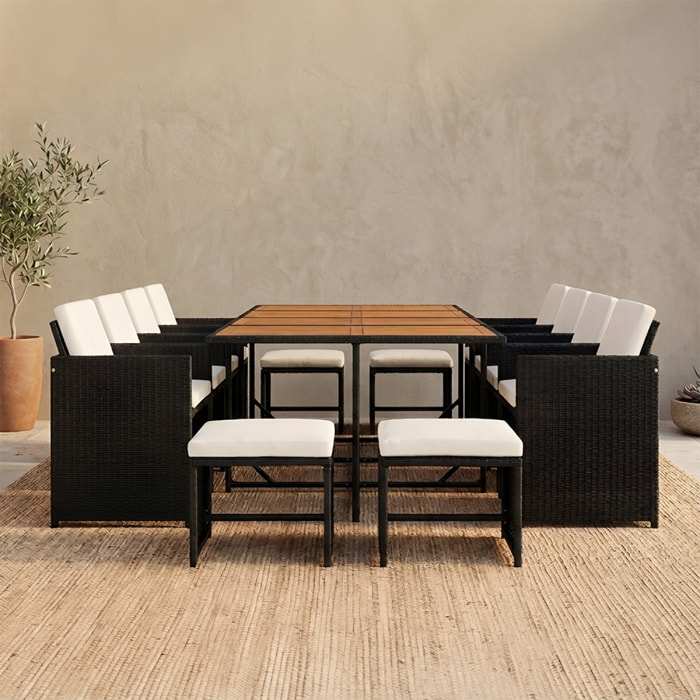 Salon de jardin 12 pl en acacia et résine noir + housse CASCO