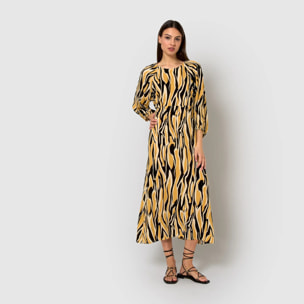 Vestido midi viscosa europa beige/negro
