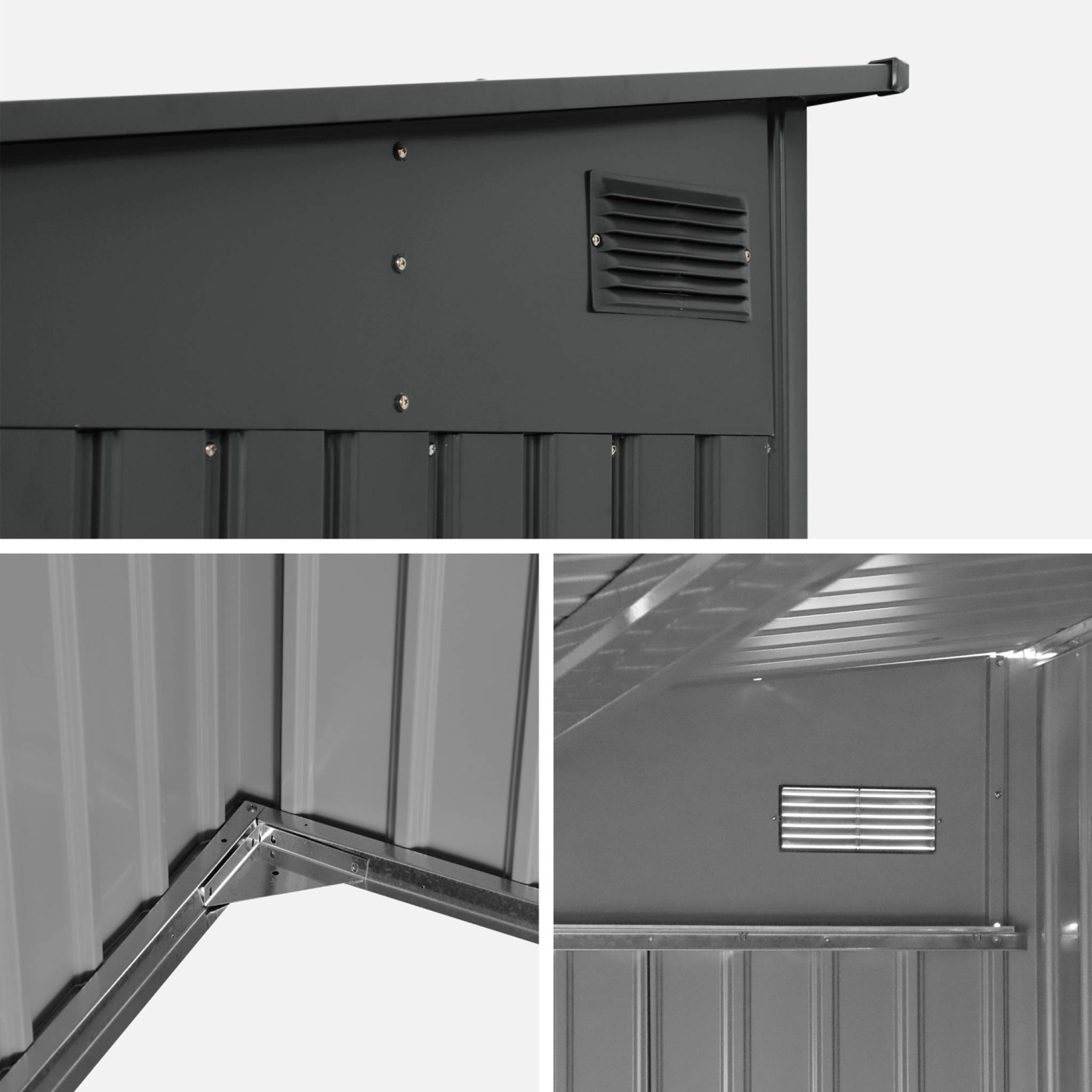 Abri de jardin acier 5.5m² avec kit d'ancrage anthracite L 212.5 x l 258 x H 195cm - Lome