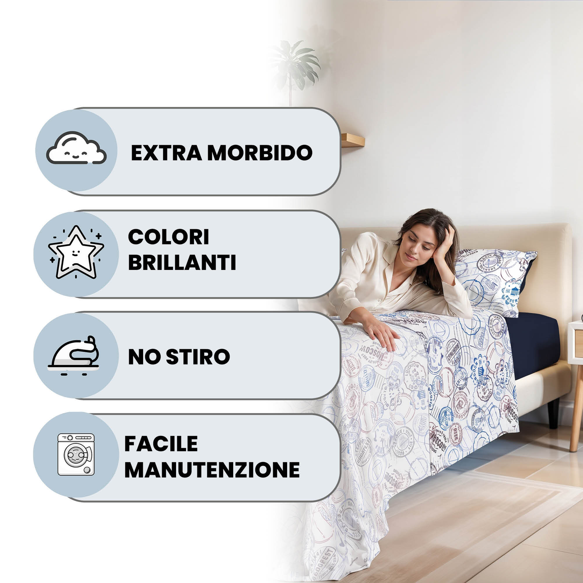 COMPLETO LETTO FASHION, 100% Microfibra, No Stiro - TRAVEL LIFE