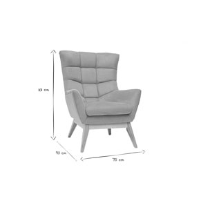 Fauteuil scandinave en tissu effet velours texturé jaune moutarde et bois clair BRODY