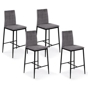 Tabourets de bar Jade velours gris foncé - lot de 4