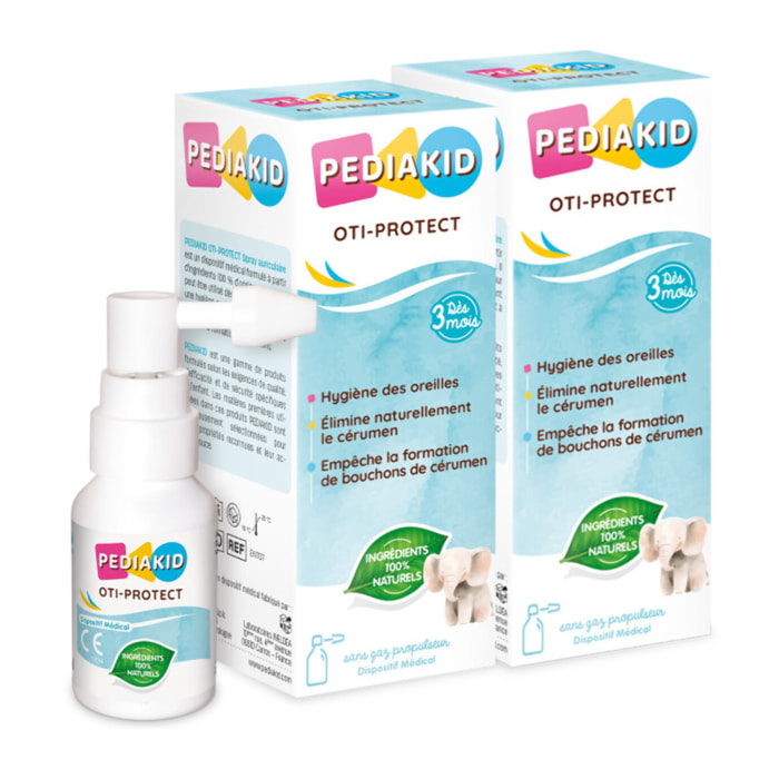 PEDIAKID - Oti-Protect - Spray Auriculaire - Hygiène de l'Oreille - Dès 3 Mois - Aide à Éliminer l'Excès de Cérumen - Prévient la Formation de Bouchons - Dispositif Médical - Lot de 2 Sprays