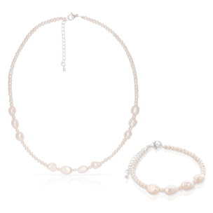 Abundantia Set de pulsera y collar a juego de perlas naturales de distintos tamaños.