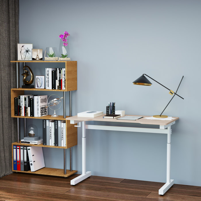 Escritorio de Pie 120x60x72-117 cm con Altura Ajustable Manual con Manivela Mesa para Ordenador para Oficina Estudio Salón Estilo Racing Carga 150 kg Natural