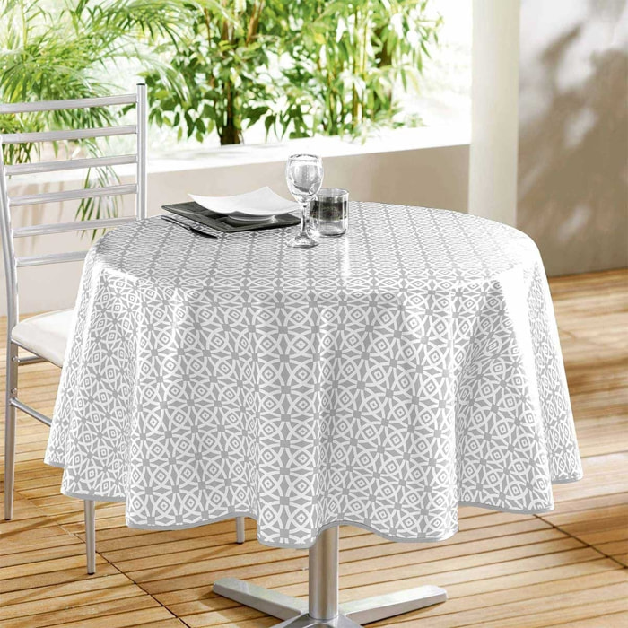Nappe ronde en PVC à imprimés géométriques - Gris clair