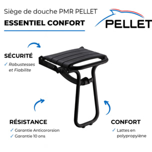 Pack avec siège de douche PMR PELLET escamotable noir mat + 2 barres d'appui 42,5 cm