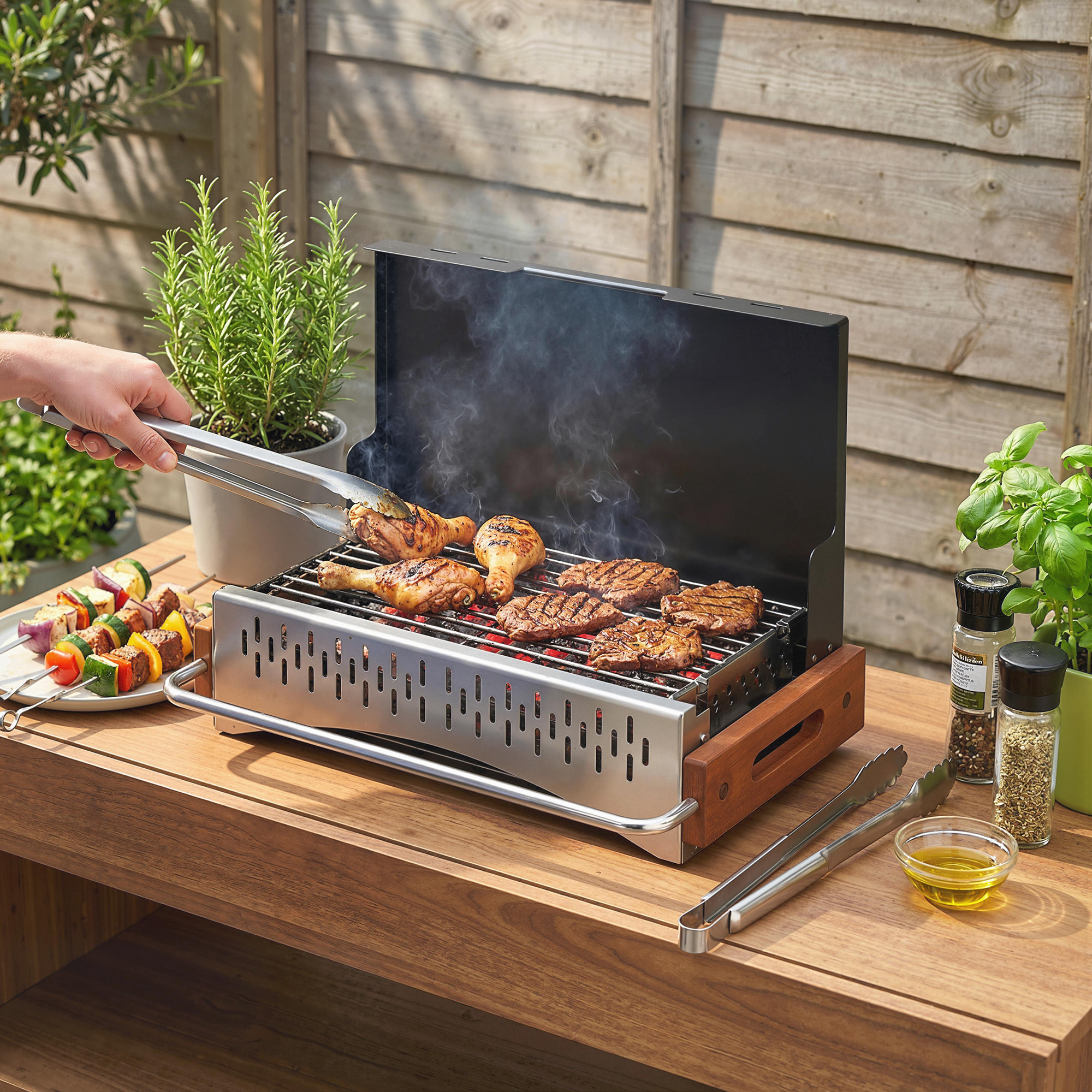 Barbacoa de Carbón Plegable, Barbacoa Portátil, 50,5x34x33 cm, con Bandeja de Carbón Extraíble, para Camping, Picnic, Fiesta en Jardín, Negro