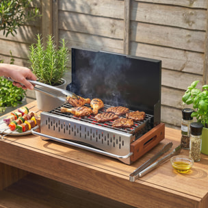 Barbacoa de Carbón Plegable, Barbacoa Portátil, 50,5x34x33 cm, con Bandeja de Carbón Extraíble, para Camping, Picnic, Fiesta en Jardín, Negro