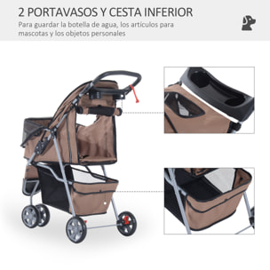 Cochecito Plegable con Ruedas 360º de Oxford 75x45x97cm Café
