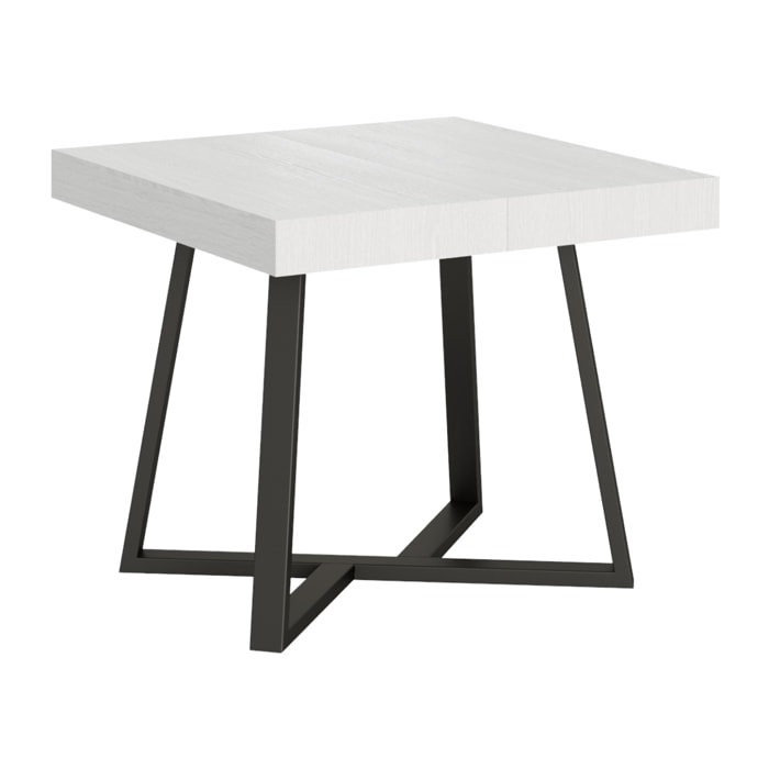 Tavolo allungabile 90x90/194 cm Zeplir bianco frassino gambe antracite