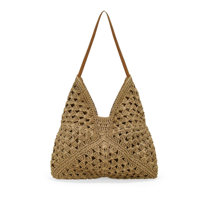 Bolso de hombro tostado en rafia
