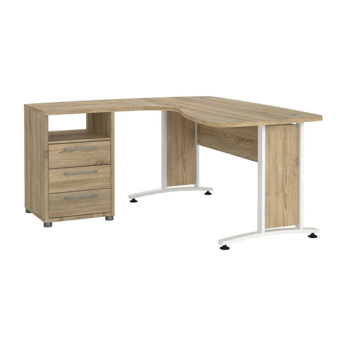 Scrivania Estong, Scrittoio multiuso, Tavolo per ufficio porta PC, Piano di lavoro, 159x150 h75 cm, Quercia e Bianco