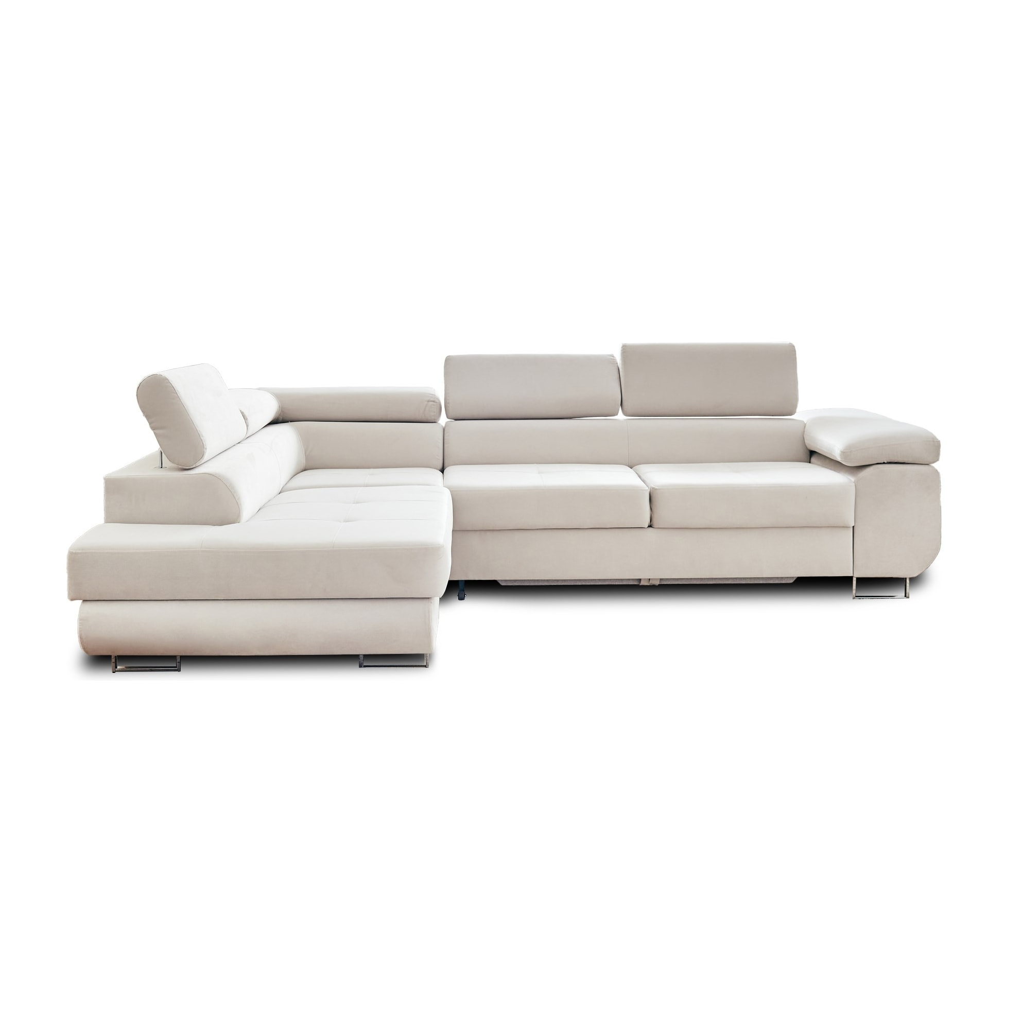 Pablo - canapé d'angle gauche - 5 places - convertible avec coffre et têtières réglables - en velours - Beige