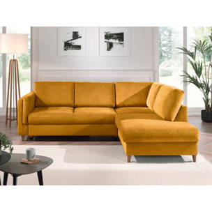 Brooke - canapé d'angle droit - convertible - 5 places - en velours - Jaune