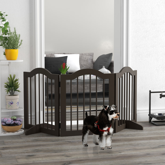 Barrera de Seguridad para Perros Pequeños Plegable 154,5x61 cm Barrera para Perros en Casa de 3 Paneles con Patas Anchos para Escaleras Pasillos Café