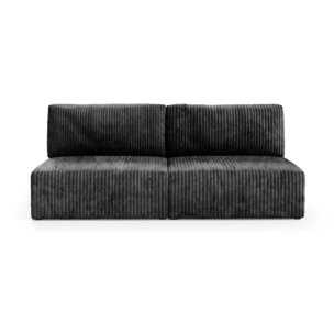 ELIOR - Canapé 3 places convertible en velours gris foncé