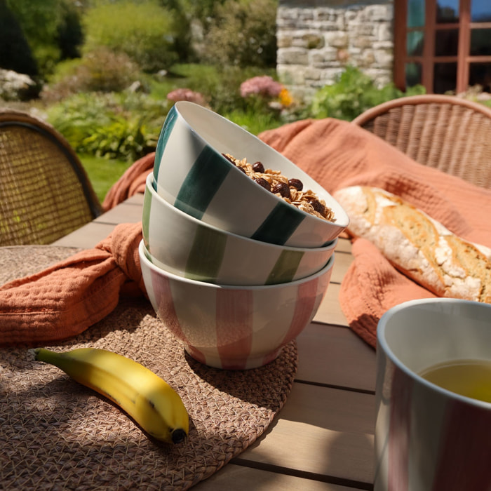 Lot de 6 bols 70cl en grès blanc et rayures colorées ARLEQUIN