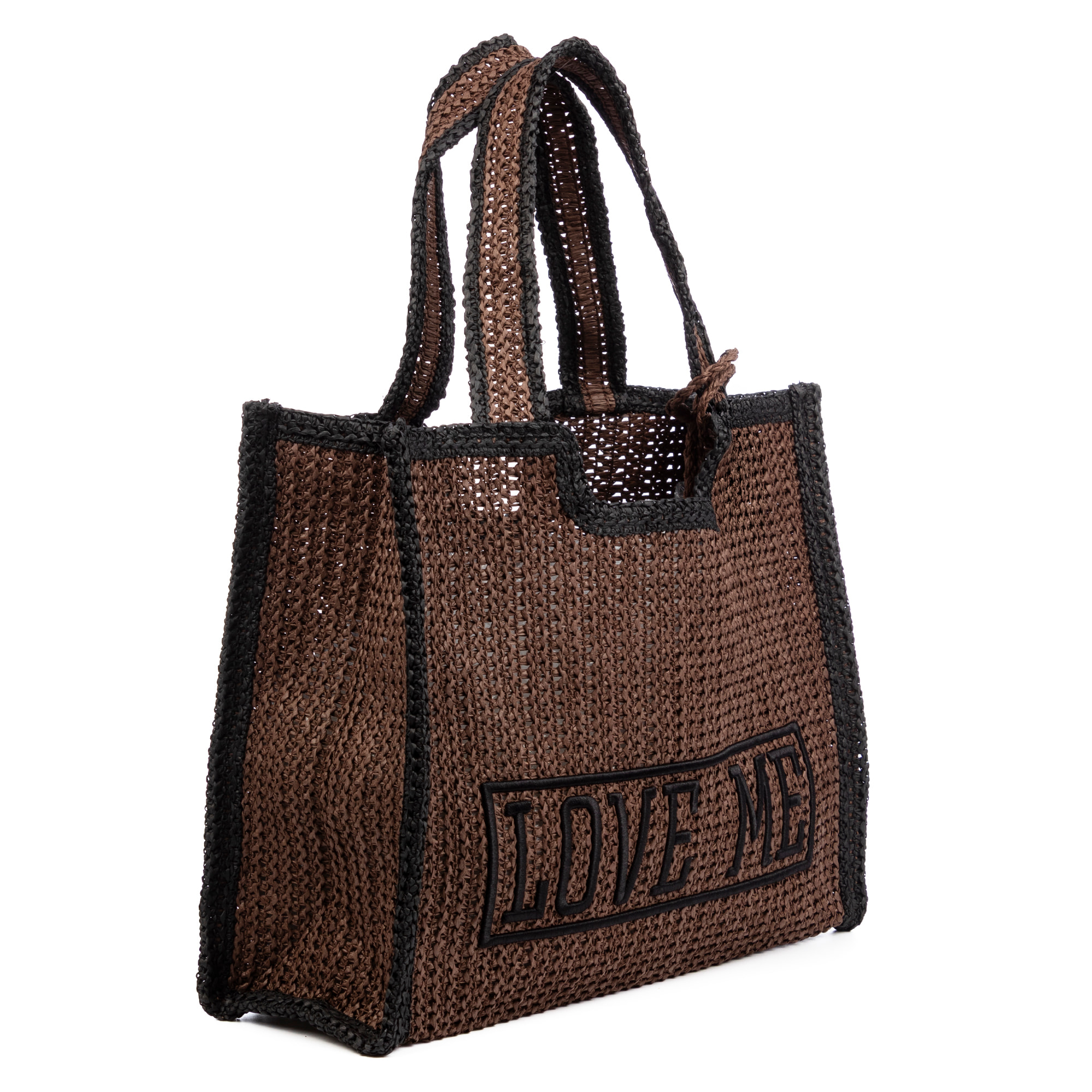 Bergamasco Borsa shopper Donna. Realizzata in carta intrecciata design "Love Me".