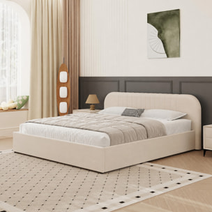 Lit avec coffre de rangement 160x200cm en velours beige MASON