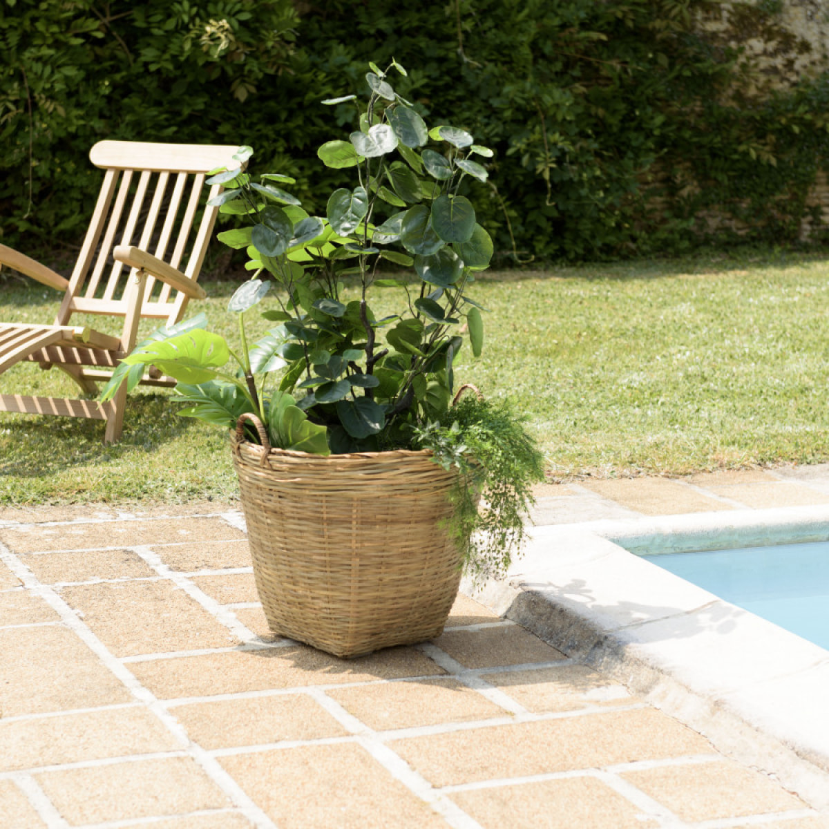 HANS - Pot de fleur rond 60x60cm en bambou naturel avec anses