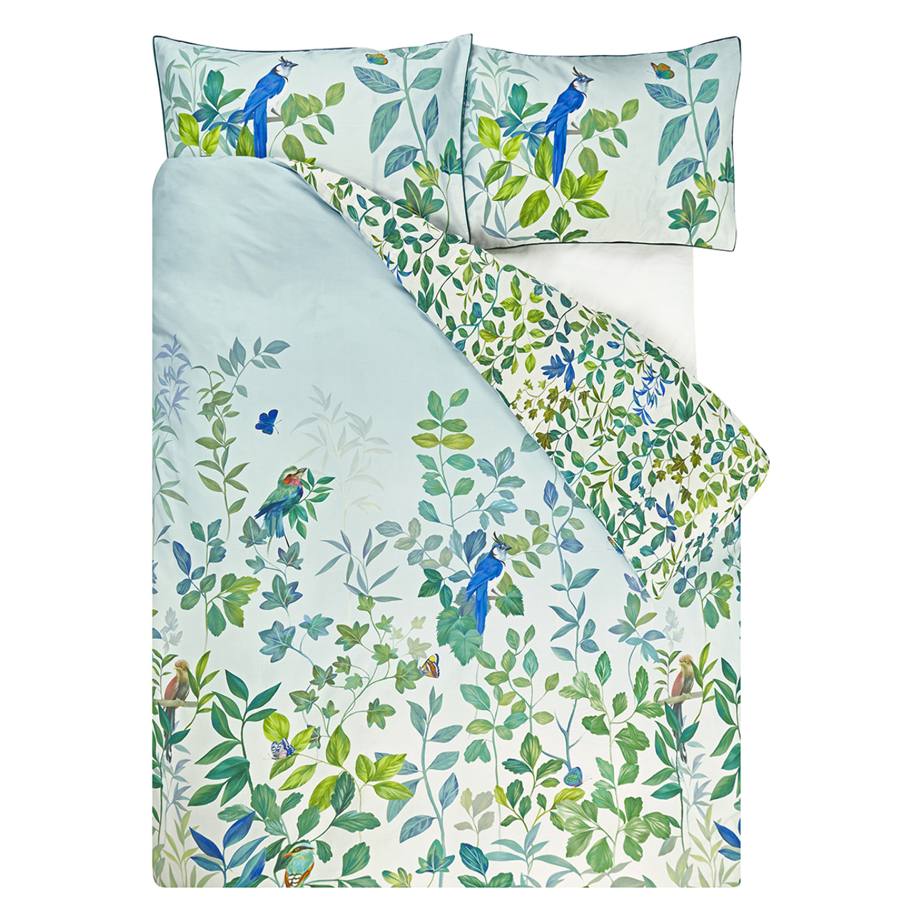 Housse de couette imprimée en satin de coton, VOLIERE SKY, Multicolore