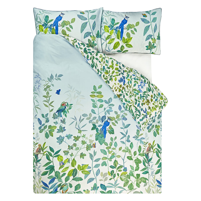 Housse de couette imprimée en satin de coton, VOLIERE SKY, Multicolore